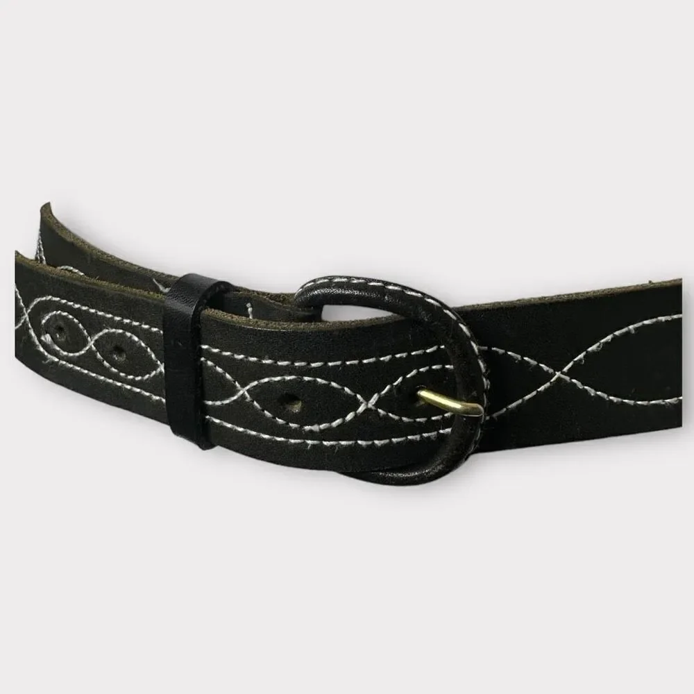 Vintage B.G. Street Belt Western Leather Embroidered Round Buckle Americana